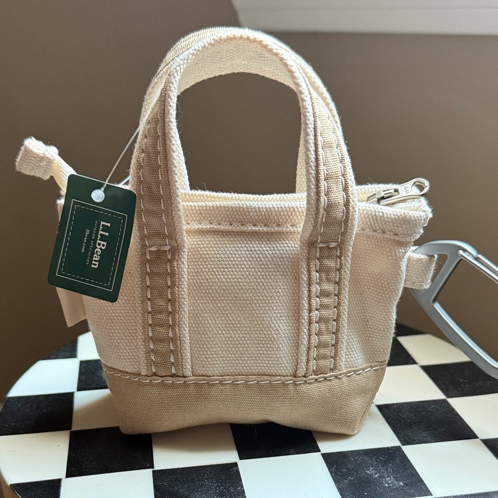 L.L. Bean Mini Canvas Tote in Beige Cream bag charm keychain - Picture 2 of 9